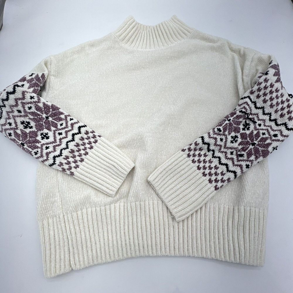 Christian Siriano Womens Chenille Knit Sweater Size Medium Fair Isle Winter